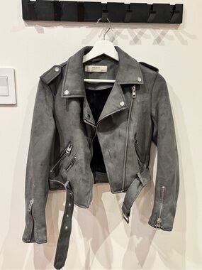 Zara Gray Suede Biker Jacket with Belt